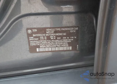 2015 BMW 328I xDrive from USA, damaged, VIN WBA3B5G56FNS14909